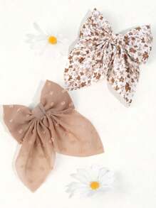 2pcs Flowers Bow Hair Clips For Girls,Fabric Flowers Embroideries Hair Bows For Kids,Fashion Hair Accessories For Toddlers Party Gifts