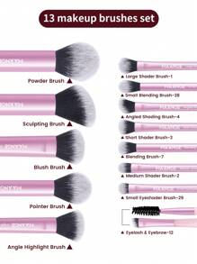 MAANGE 13Pcs Professional Facial Aluminum Tube Makeup Brushes,Powder Brush Contour Brush Blush Brush Pointer Brush Highlight Brush Shadow Brush Eyeshadow Brush Blending Brush Eyebrow Brush Eyelash Brush Concealer Brush Easy And Beautiful Face Makeup,Brushes With Soft Hair For Easy Carrying Beginners In Makeup,Gift For Women&Girl - 粉色 - 查看 3