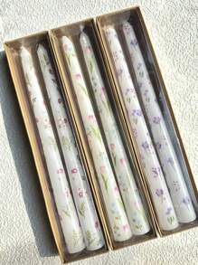 一对 25 厘米高的柱状蜡烛，丝绸印花，带有郁金香和紫罗兰图案，适合家庭、晚餐和婚礼装饰，也可作为礼物赠送。 - 白色 - 查看 8