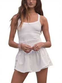Women's Tennis Dress Skorts Underneath Solid Color Sleeveless Athletic Dresses Workout Golf Dress