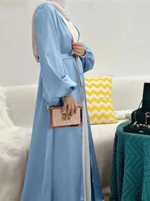 Elegant And Fashionable Women's Solid-Color Long Cardigan With Belted Waist Women's Dress