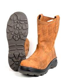 Bota Roper para trabajo o rodeo, con casco de poliamida, suela de Poliuretano mas TPU antiderrapante, forro textil, 100% vacuno genuino, tipo graso, industrial, calibre 22, repelente a el agua. - Camel - Ver 1