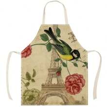 1pc Paris Eiffel Tower Pattern Linen Apron, Creative Fun Fashion Printed Home Cleaning Apron, Waterproof Oil-Proof Easy To Clean Kitchen Cooking Baking Apron, Creative Home Apron, Work Uniform