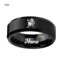 Custom Handwriting Letter NAME 12 Zodiac Signs Stainless Steel Ring With Luxury Velvet Box For Couple Men And Women