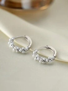 1 Pair Fashionable Elegant Minimalist Versatile Pearl Earrings - Antique Silver - View 1