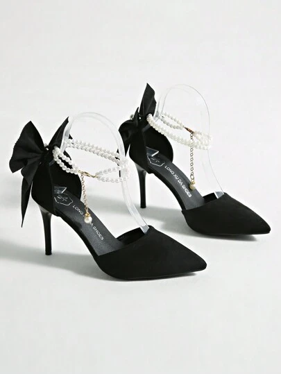 秋冬季红色丝绒新娘婚鞋，新款蝴蝶结仿珍珠高跟鞋，适合搭配旗袍和婚纱，优雅，适合派对，细高跟鞋