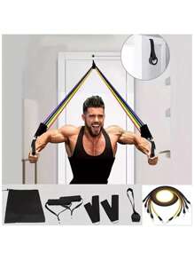 11 In 1 Multifunction Fitness Tension Rope 5-Tube Elastic Yoga Pedal Puller Resistance Band Tension Rope For Stretching Abdomen Training,Suitable For Men And Women Family Indoor And Outdoor Strength, Physical Training, Body Building Home Fitness Equipment Gym Accessories