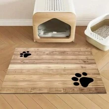 1pc Wood Grain Paw Print, Dog & Cat Small Animal Feeding Mat, Non-Slip, Water Absorbent & Stain-Resistant, Ideal For Cats - Pet Food &Water Bowl Placemat For Home Decor, Kitchen Floor Mats, Pet Accessories, Ideal For Pets
