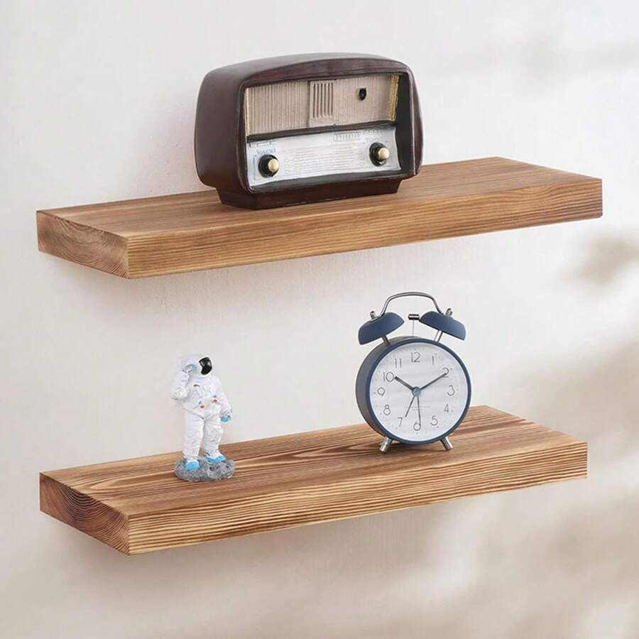 2 Stücke handgefertigte schwebende Regale, rustikales massives Holz Wandregal - einfacher Landhausstil Holzwandregal für Küche, Bad, Wohnzimmer, Schlafzimmer, Bauernhaus Raumdekoration - Verschiedenfarbig - Übersicht 1