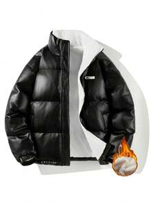 Men's Winter Warm Padded Jacket, Long Sleeve Standing Collar Windproof Padded Coat, Casual Thick Warm Zipper Velvet Jacket, Suitable For Outdoor Leisure