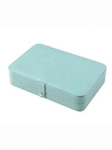 1 pieza Caja de almacenamiento de joyas de PU, organizador de joyas portátil de viaje, caja de almacenamiento de tocador, caja de exhibición de joyas de múltiples compartimentos, caja de regalo de almacenamiento, caja de exhibición, tapa abatible simple, gran capacidad, adecuado para guardar anillos, collares, aretes, relojes, labiales y otros accesorios, accesorios de dormitorio, suministros de viaje al aire libre, cierre con botón de seguridad, estilo internacional hermoso, adecuado para viajes y el hogar, regalo ideal para niñas