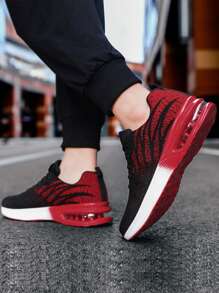Men Color Blocking Gradient Knit Lace-up Air Cushion Sneakers, Comfortable Breathable and Shock-absorbing Outdoor Running Shoes, Suitable for Outdoor Sports, Jogging&Fitness&Walking