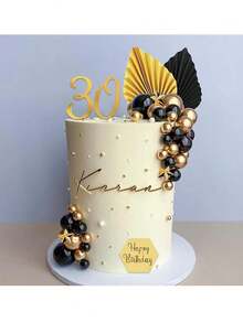 44 Stücke schwarze und goldene Schaumstoff-Kuchentoppers, Papier-Goldblatt-Schwarz Palmblatt-Kuchendekoration, Acryl-Zahlen 0-9, Happy Birthday Kucheneinlagen, Boho-Stil, geeignet für schwarz-goldenes Kuchen-Thema, Herren Geburtstagskuchen, Taufe, Hochzeit, Valentinstag, Jubiläum, Rentnerparty Kuchendekoration, Backnachmittags-Tee Kuchendekoration