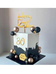 44 Stücke schwarze und goldene Schaumstoff-Kuchentoppers, Papier-Goldblatt-Schwarz Palmblatt-Kuchendekoration, Acryl-Zahlen 0-9, Happy Birthday Kucheneinlagen, Boho-Stil, geeignet für schwarz-goldenes Kuchen-Thema, Herren Geburtstagskuchen, Taufe, Hochzeit, Valentinstag, Jubiläum, Rentnerparty Kuchendekoration, Backnachmittags-Tee Kuchendekoration