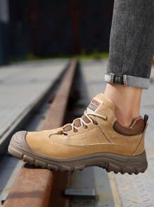 GUYISA 卡其色钢头安全鞋，防砸防刺，适合徒步，绒面革材质，耐油/耐酸/耐碱，男士低帮 - 卡其色 - 查看 4
