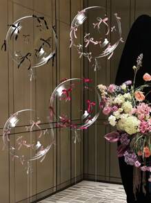 2/4/8个透明泡泡气球，配玫瑰红、浅粉色、黑色、粉色蝴蝶结装饰，浪漫蝴蝶主题气球套装，塑料材质，无需电源，适用于婚礼、订婚、情人节、生日、新年庆祝 - 彩色 - 查看 5