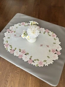 4 件花卉刺绣餐垫，聚酯纤维矩形和椭圆形手工镂空隔热餐垫，适用于餐桌、咖啡桌、日常家居使用和婚礼派对节日