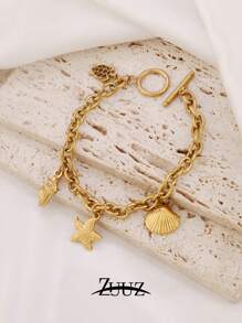 1pc Fashion Stainless Steel Bracelet For Women Turtle Shell Shell Conch Pendant Chain Bracelet Jewelry Gift , Suitable For Women Daily Wear