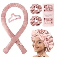 Ellitina 5件套免加热卷发器套装，含奢华缎面睡帽 - 柔软睡眠头带，适合长发，简易DIY卷发棒及配件，低过敏性，完美礼盒包装，适合女性，返校季、旅行度假必备，女士美发配件，卷发，卷发器，免加热卷发，免加热卷发，卷发器，卷发，卷发器，卷发工具，卷发器，卷发扩散器，头发，旅行，美发产品，美发工具，美发用品，理发师，理发师配件，理发店，美发设备