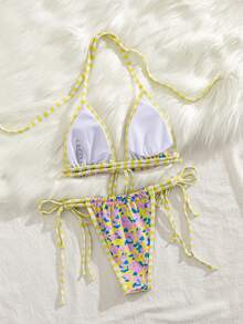 PEPPERMOLLY 全新柔软印花露背优雅派对比基尼套装，夏季海滩时尚女士比基尼 - 彩色 - 查看 2
