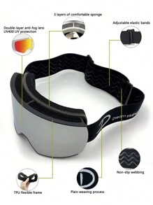 OTG Ski Goggles Anti Fog Snow Goggles 100% Protection,HD Lens - Black - View 5