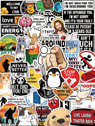 50pcs Funny Cartoon Sticker Pack, Pranks Creative Stickers Suitable For Decorating Phone, Laptop, Tablet, Helmet, Scrapbook, Luggage