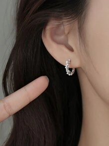 1 Pair Fashionable Elegant Minimalist Versatile Pearl Earrings - Antique Silver - View 2