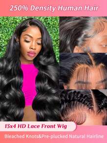 Jessicahair Peluca de cabello humano con frente de encaje HD de Jessica Hair, ondas corporales, 13x4, sin pegamento, con cabello de bebé, densidad 250%, peluca frontal de cabello humano brasileño virgen con onda corporal