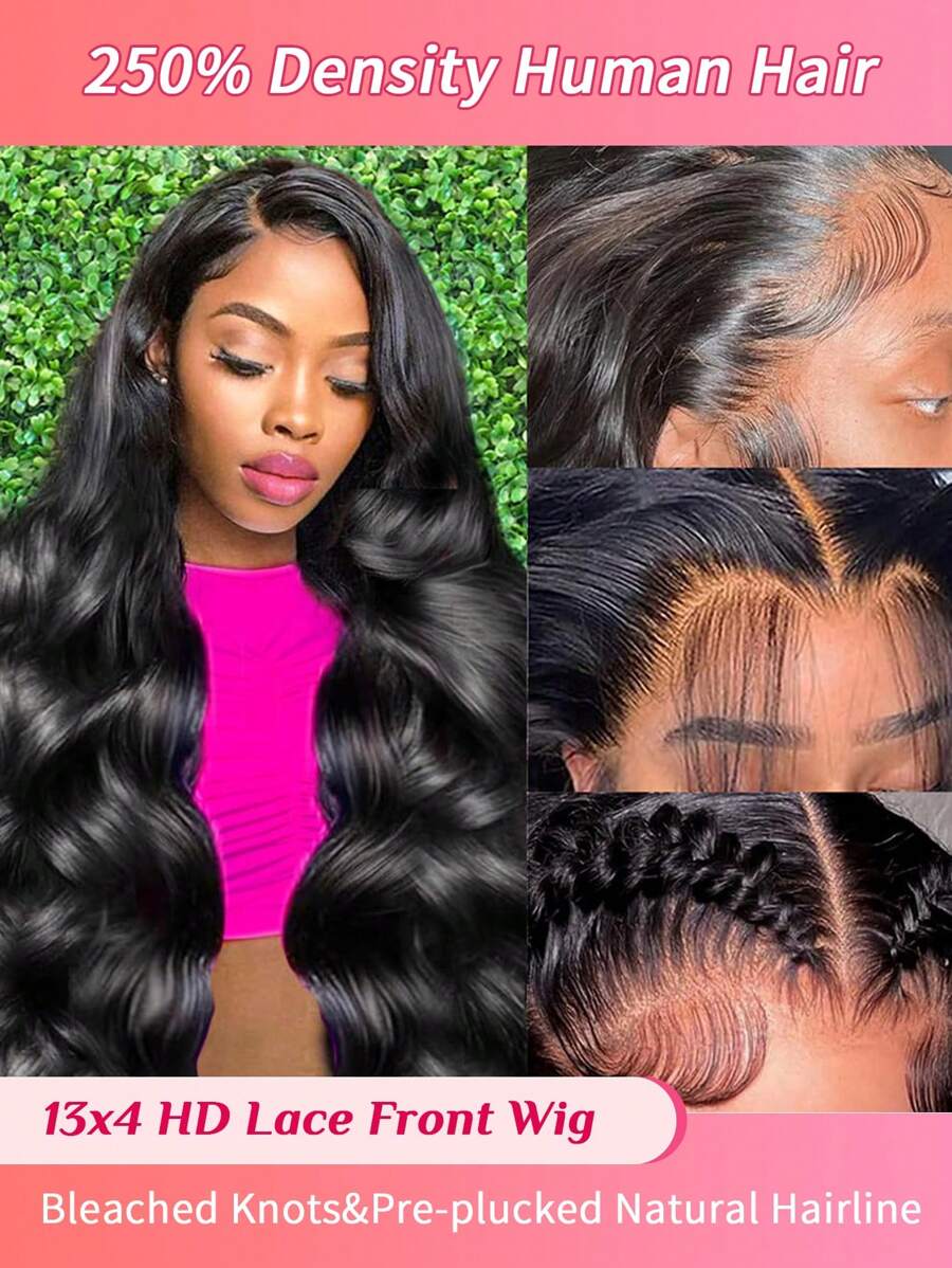 Jessicahair Peluca de cabello humano con frente de encaje HD de Jessica Hair, ondas corporales, 13x4, sin pegamento, con cabello de bebé, densidad 250%, peluca frontal de cabello humano brasileño virgen con onda corporal