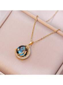 1入/2入/3入/4入金色行星立體氧化鋯石圓形吊墜項鍊套裝，女士專屬 - 如圖 - 查看 14