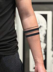 1 件线条条纹临时纹身防水防汗持续 1-2 周逼真草本汁抗摩擦不反光仿黑色假纹身男女纹身贴纸适用于手臂、胸部、腿部、腹部、腰部现代人体艺术 - 黑色 - 查看 2