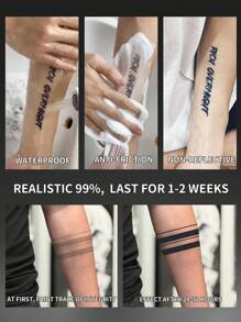 1 件线条条纹临时纹身防水防汗持续 1-2 周逼真草本汁抗摩擦不反光仿黑色假纹身男女纹身贴纸适用于手臂、胸部、腿部、腹部、腰部现代人体艺术 - 黑色 - 查看 4