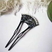 Farbige Perlen Haarschmuck Pfingstrose Blume & Fächer Form Haarknoten Maker, Neuer Chinesischer Stil Haarclip, Retro Chinesisches Design Haarspange, Modische und klassische Kombination