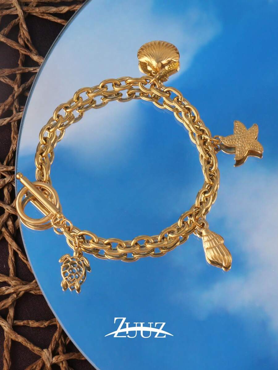 1pc Fashion Stainless Steel Bracelet For Women Turtle Shell Shell Conch Pendant Chain Bracelet Jewelry Gift , Suitable For Women Daily Wear