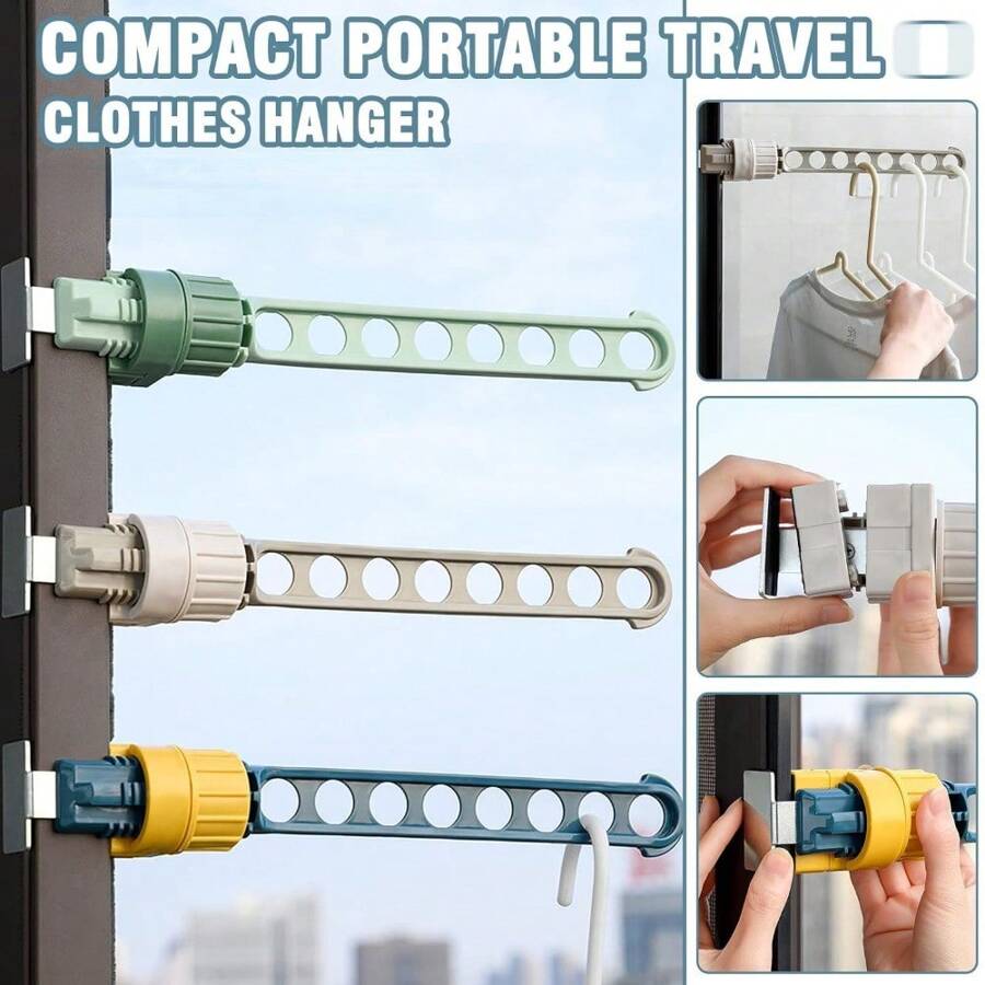 1/2PCS Portable Window Frame Clothes Hanger Creative Portable Hotel Indoor Drying Rack Home Hanging Rack For Clothes Buckle Style Essential For Hanging Clothes On Doors Indoor Swivel 8 Holes Clothes Window Hanger - Multicolor - View 1