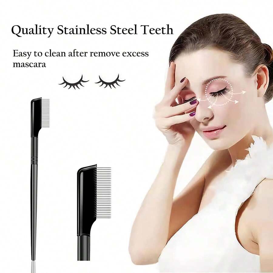 1 pieza Cepillo de cejas de acero inoxidable negro con peine, acicalador de pestañas, herramienta para arreglar cejas con tapa para maquillaje, peine para cejas y pestañas de acero inoxidable, con dientes densos para acicalar las pestañas - Negro - Ver 1