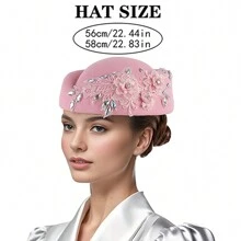 Women Vintage Church Hats Crystal Flower Applique Felt Pillbox Hats Fascinator Tea Party Hats
