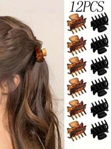 12 piezas de clips y pasadores de pelo pequeños y sencillos para mujer, de forma cuadrada, todo a juego en negro y marrón, accesorios de pelo mini para uso diario, pinzas de pelo, pinzas de agarre, pinzas de mandíbula, pinzas de pelo, clips de pelo, para looks casuales de otoño e invierno y vacaciones