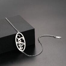 个性化心形不锈钢字母名字手链 - 经典银色珠宝礼物，适合女性，带皇冠的串珠链手链，非常适合婚礼和休闲装 - 銀色 - 查看 7