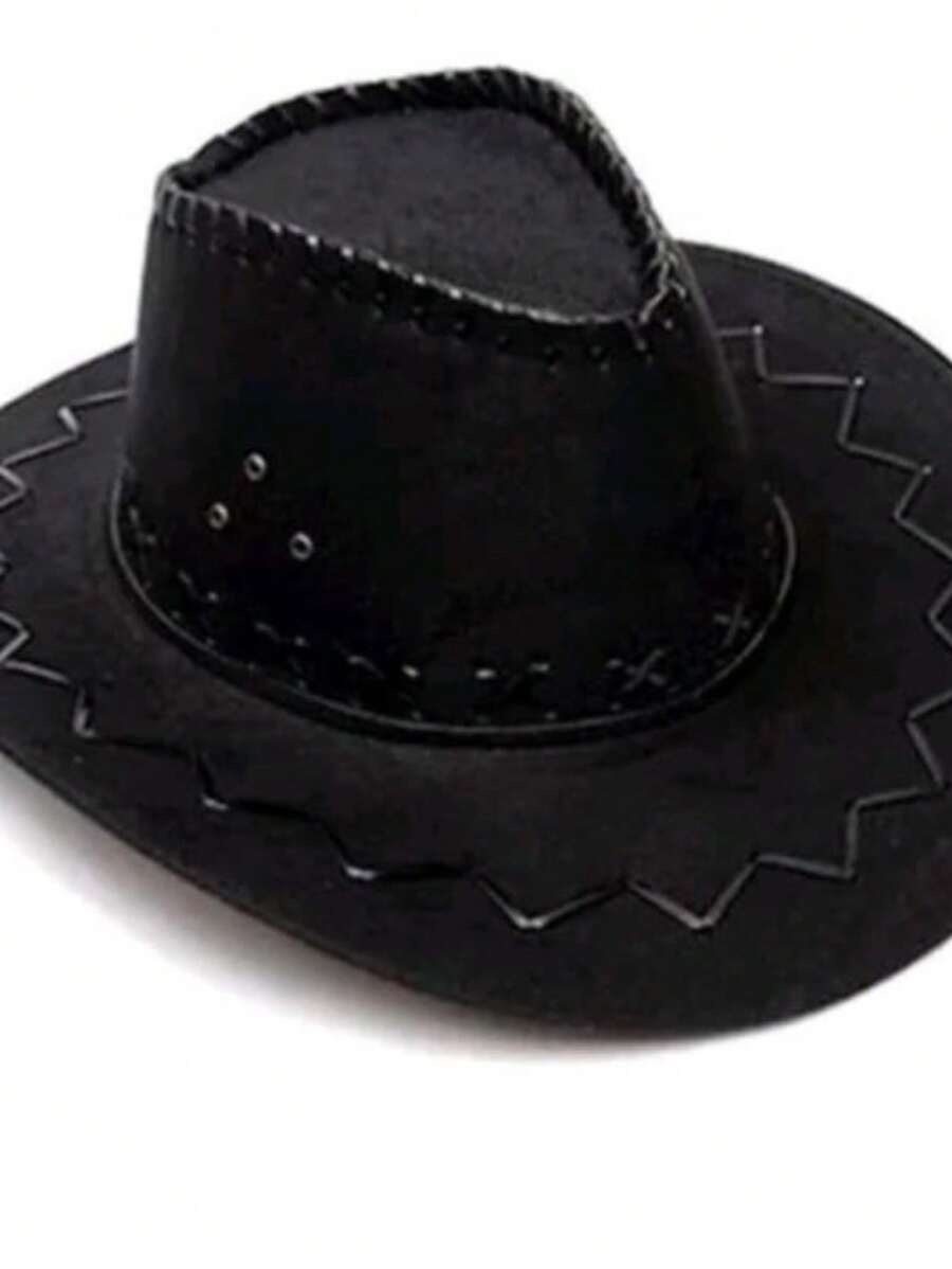 Unisex Suede Cowboy Hat With Brim And Sturdy External Stitching - 黑色 - 查看 1