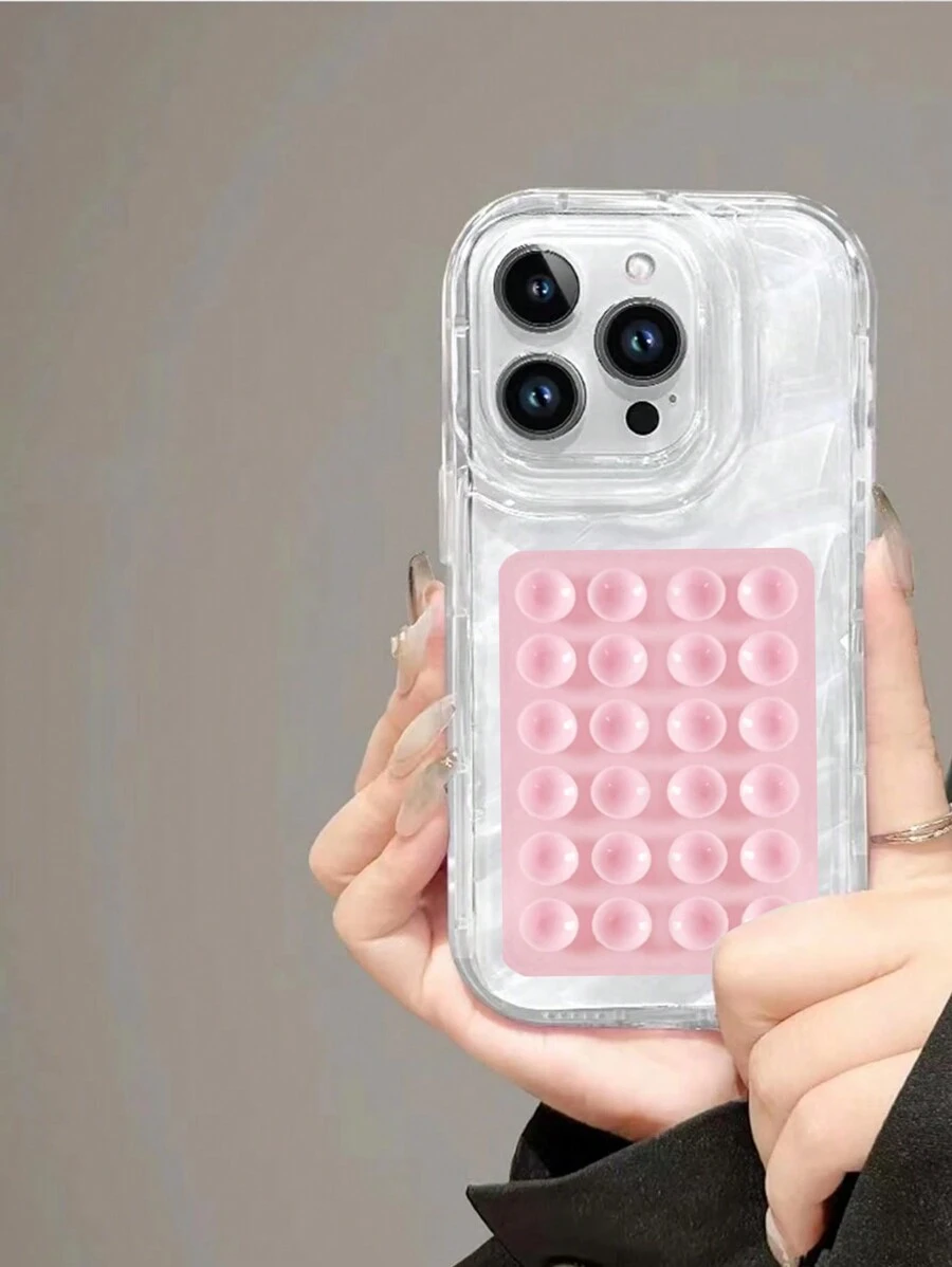 Set de accesorii pentru telefoane mobile "Înapoi la școală", format dintr-o piesă, compatibil cu iPhone, inclusiv huse pentru telefoane mobile, huse moi, huse pentru telefoane mobile cu suporturi și huse de protecție, ventuze din silicon pentru telefoane mobile - 24 de ventuze universale - Ventuze puternice cu suport lipicios - Utilizare multiplă a ventuzelor din silicon pentru telefoane mobile (husă transparentă pentru telefon mobil + ventuză roz deschis), impermeabile, rezistente la șocuri, anti-cădere, rezistente la zgârieturi - O husă pentru telefon mobil + ventuză roz deschis - Vizualizare 1