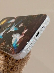Retro-Art Berge Elstern Mondschein Handyhülle kompatibel mit iPhone 16 15 14 13 Pro Max, Mode Pailletten stoßfeste Rückseite