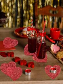 2 Valentine's Day Heart-Shaped Placemats/Coasters, Washable, Perfect Valentine's Day Centerpieces For Anniversary Parties