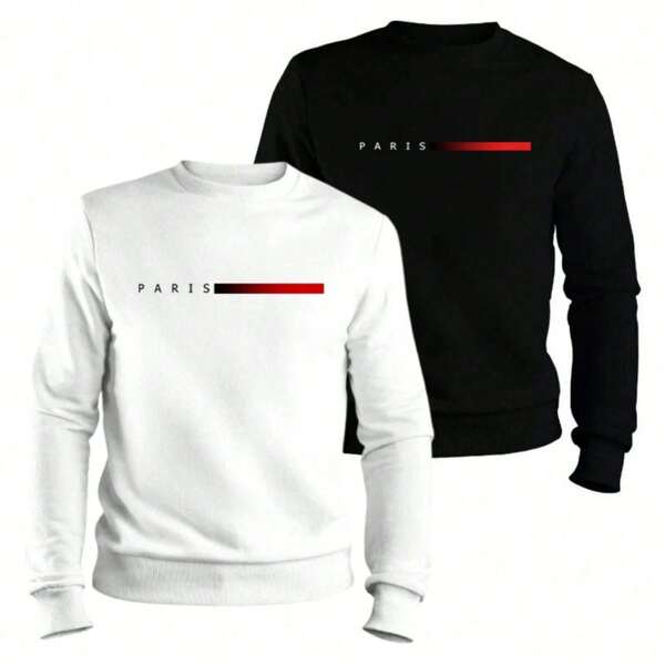 Kit 2 Blusa Moletom Paris Gola Redonda Blusa De Frio Unissex Algodão Casaco Feminino Masculino