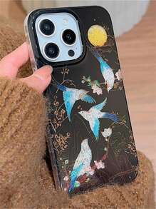 Retro-Art Berge Elstern Mondschein Handyhülle kompatibel mit iPhone 16 15 14 13 Pro Max, Mode Pailletten stoßfeste Rückseite