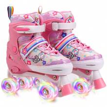 preyrocbirds Pattini a Rotelle Bambina, Regolabili Pattini a 4 Ruote con ruote illuminate, 4 Misure Regolabili, Pattini rotelle Per ragazze e ragazzi