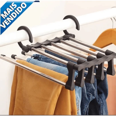 Cabide Multifuncional de Calça Mágico De Inox com 5 Divisórias