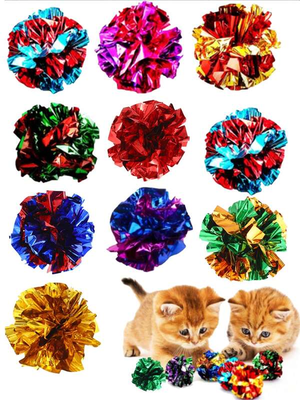 Crinkle Balls For Cats, Shiny And Stress Buster Crinkler, Suitable For Multiple Cats' Play, Ideal For Kittens And Grown-Up Cats 2PCS,4PCS,6PCS,8PCS,Valentine's Day, Gifts For Cats/Dogs