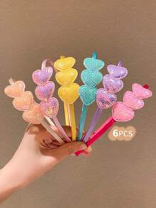 6pcs Girls Colorful Sequin Heart Design Hair Accessories Headbands - Multicolor - View 1