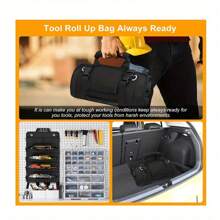 Multipurpose 6-In-1 Waterproof Oxford Cloth Tool Organizer Roll-Up, Portable Electrician Tool Bag, Heavy-Duty Rollup With 6 Compartment Pockets